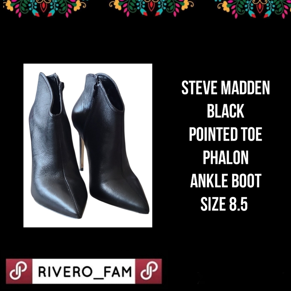 STEVE MADDEN | BLACK POINTED TOE PHALON ANKLE BOOT | SIZE 8.5
